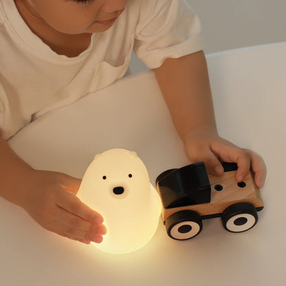Lampe de nuit LED en silicone blanc ours squishable - Cadeau parfait pour les enfants et les filles