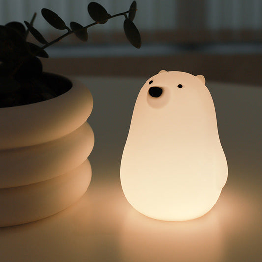 Lampe de nuit LED en silicone blanc ours squishable - Cadeau parfait pour les enfants et les filles