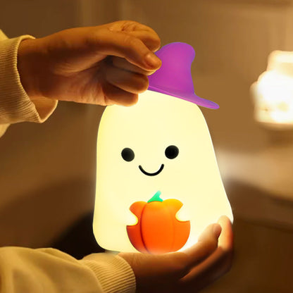 Lumière nocturne LED en forme de citrouille fantôme en silicone souple - Cadeau parfait pour les enfants et les filles