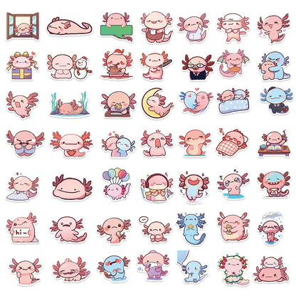 50 Pcs Autocollants Axolotl Idée Cadeau Imperméable