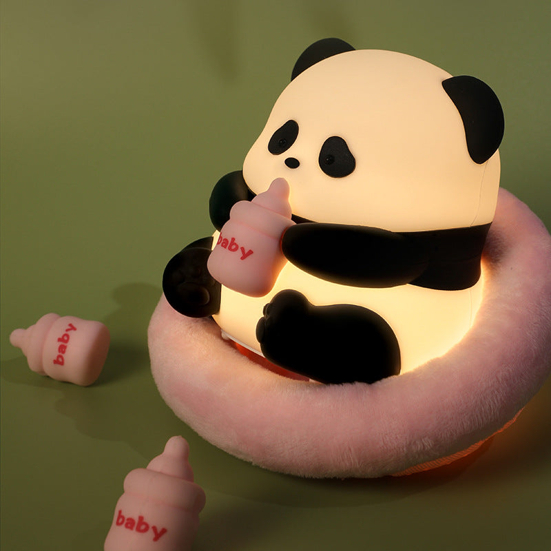 Quietsilicone Lampe de nuit LED Panda à boire du lait - Cadeau parfait pour les enfants et les filles