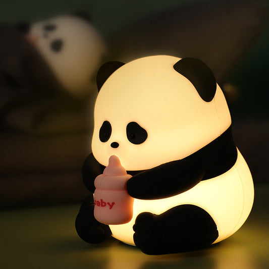 Quietsilicone Lampe de nuit LED Panda à boire du lait - Cadeau parfait pour les enfants et les filles