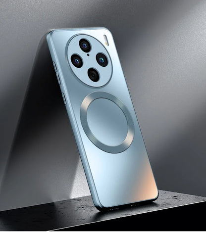 Étui de chargement sans fil MagSafe froissé mat de luxe pour VIVO X100 Pro, couverture brillante en paillettes