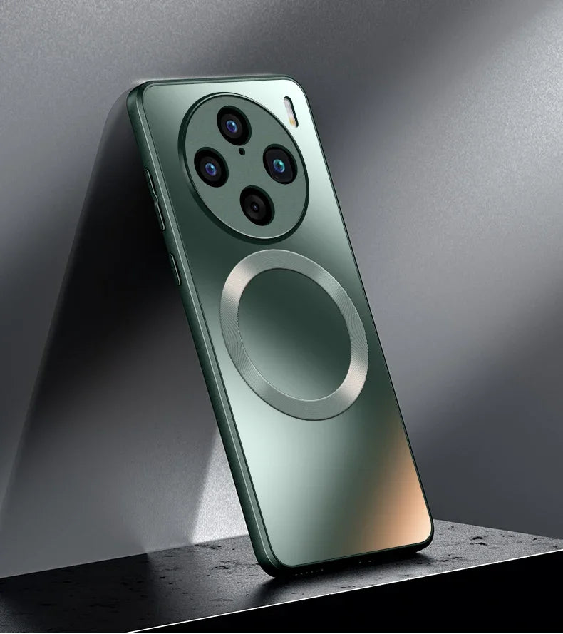 Étui de chargement sans fil MagSafe froissé mat de luxe pour VIVO X100 Pro, couverture brillante en paillettes