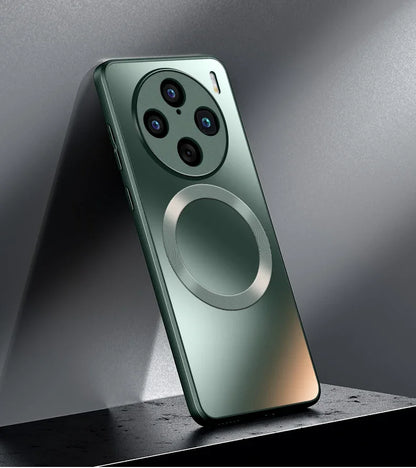 Étui de chargement sans fil MagSafe froissé mat de luxe pour VIVO X100 Pro, couverture brillante en paillettes