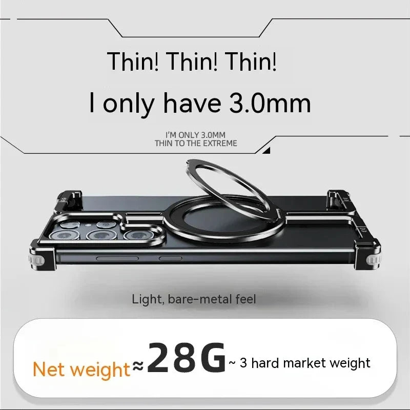 Coque en métal sans cadre Magsafe de luxe avec support à anneau pour Samsung Galaxy S23 S24 Ultra, protection en aluminium, chargement sans fil, refroidissement, anti-choc.