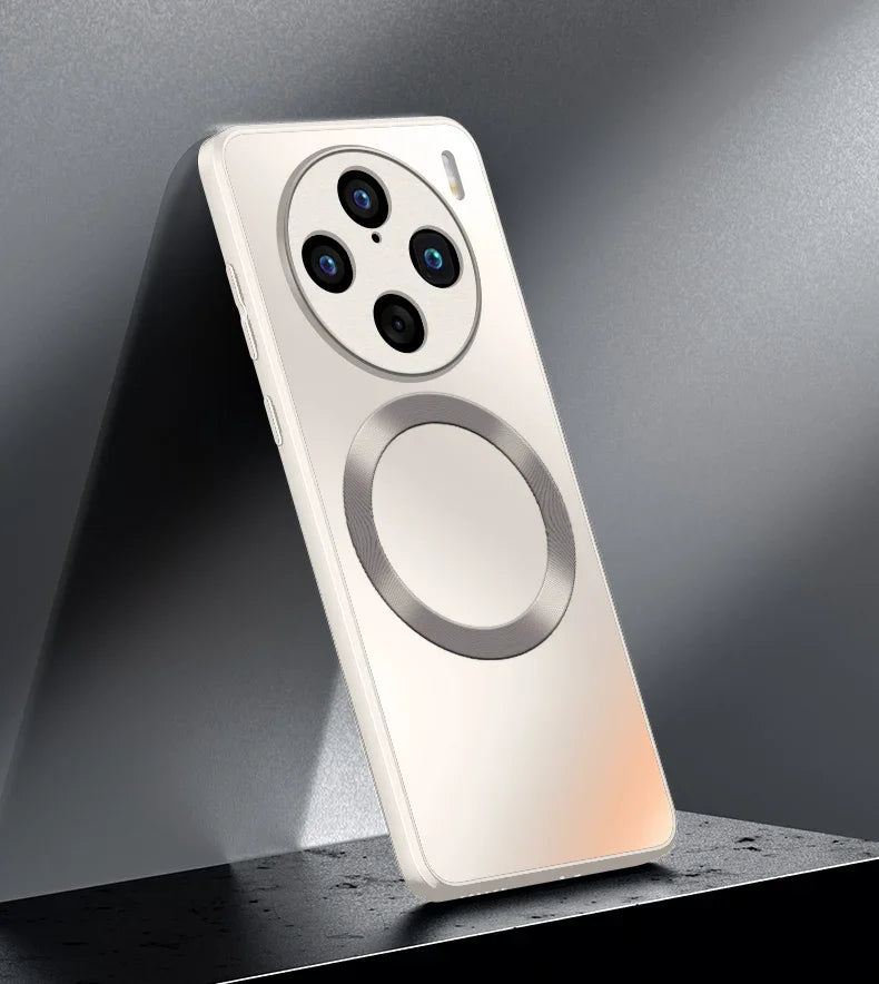 Étui de chargement sans fil MagSafe froissé mat de luxe pour VIVO X100 Pro, couverture brillante en paillettes