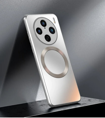 Étui de chargement sans fil MagSafe froissé mat de luxe pour VIVO X100 Pro, couverture brillante en paillettes