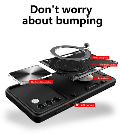 Étui glissant pour caméra Magsafe de luxe avec support anneau pour VIVO V27e V25 V25e V23 V21 VIVO X80 Lite T1 ProtectiveCover