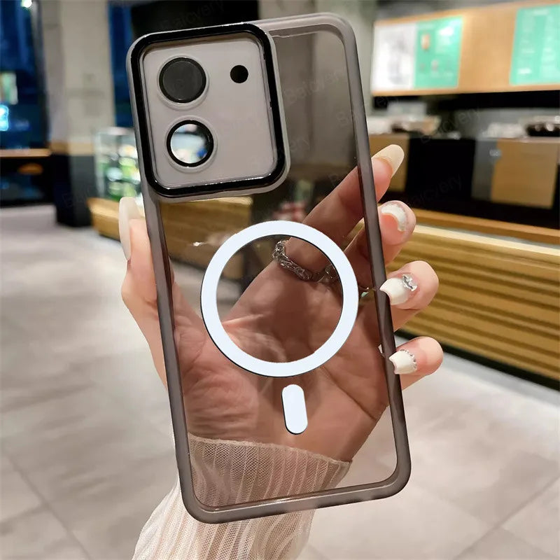 Coque opaque mate en silicone luxe MagSafe pour VIVO Y27S 4G Y36 5G lentille de caméra charge sans fil anti-choc