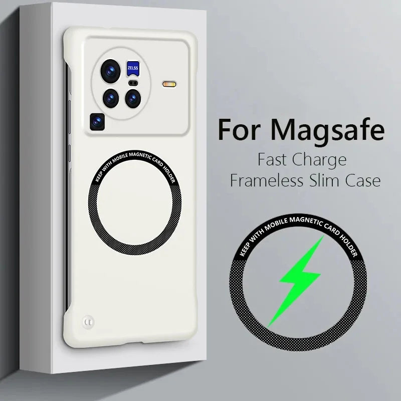 Coque ultra mince sans cadre MagSafe de luxe pour VIVO X80 Pro, couverture rigide mince en PC mat, coque arrière à chargement sans fil