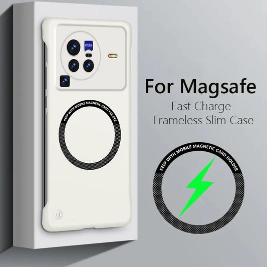 Coque ultra mince sans cadre MagSafe de luxe pour VIVO X80 Pro, couverture rigide mince en PC mat, coque arrière à chargement sans fil