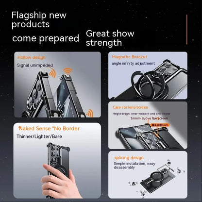 Coque sans cadre respirante MagSafe avec support anneau pour Samsung Galaxy S24 S23 Ultra Coque de luxe en métal magnétique de refroidissement à charge sans fil protection