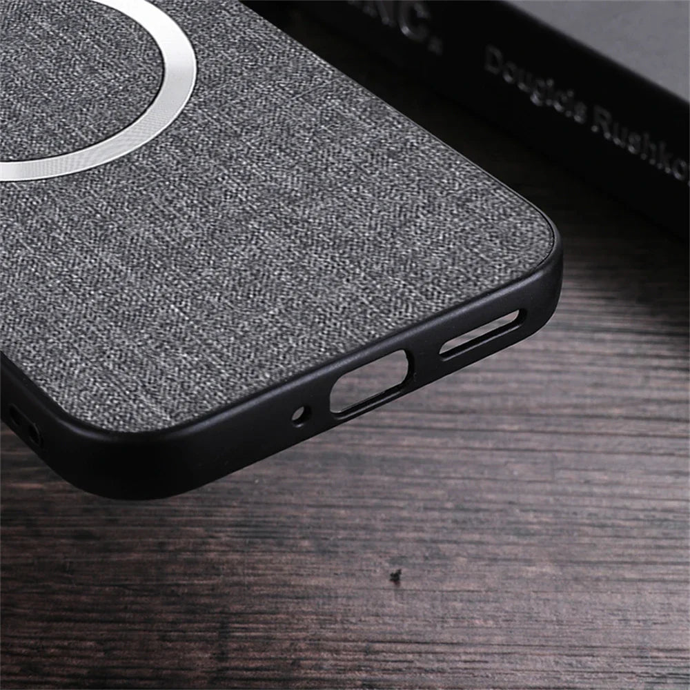 Coque texturée de charge sans fil Magsafe de luxe pour Google Pixel 9 Pro Fold 2 6A 7A 8A 7 8 Pro design en lin protection antichoc arrière