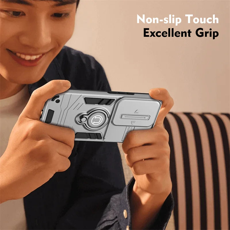 Coque de luxe en armure avec support de bague magnétique pour VIVO Y35 V30 V29 S17 Protection anti-chute, couverture de voiture à lentille coulissante