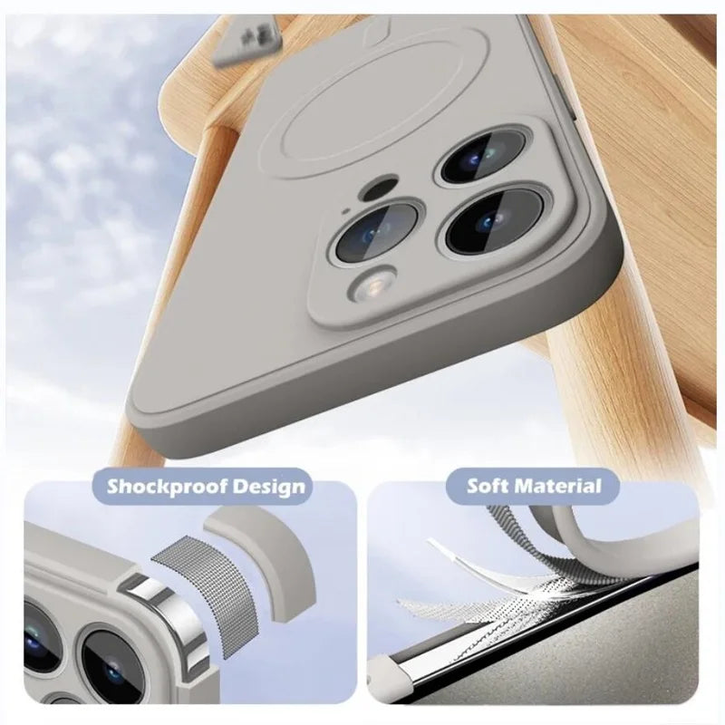 Étui de chargement sans fil en silicone MagSafe de luxe pour iPhone 15 14 Plus 13 12 11 Pro X XR XS Max 7 8 Couverture douce magnétique