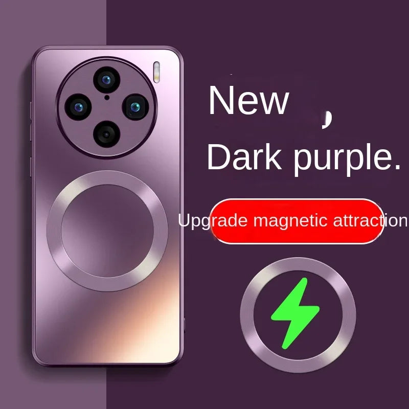 Étui de chargement sans fil MagSafe froissé mat de luxe pour VIVO X100 Pro, couverture brillante en paillettes