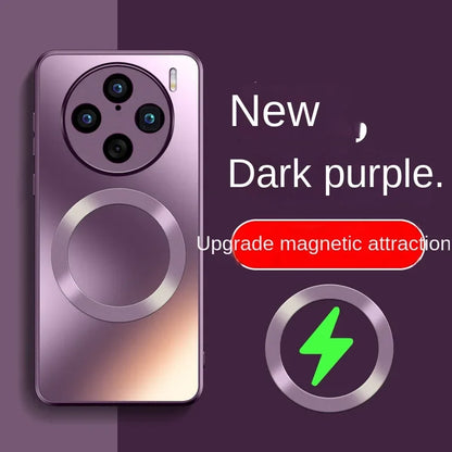 Étui de chargement sans fil MagSafe froissé mat de luxe pour VIVO X100 Pro, couverture brillante en paillettes