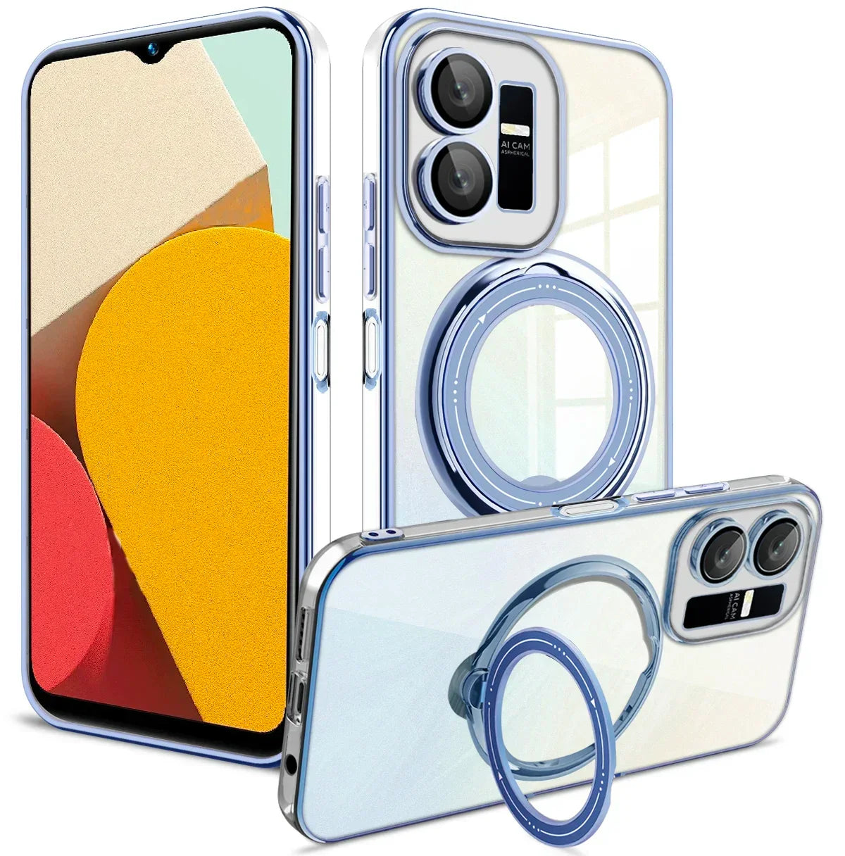 Coque de Plating MagSafe de luxe avec support en anneau pour VIVO S17 V29 Y35 Y22S Y20S Y20 Y17 Y16 Y15 Y12S Y12A Y12 Y11 Y02S Couverture anti-choc Charge sans fil