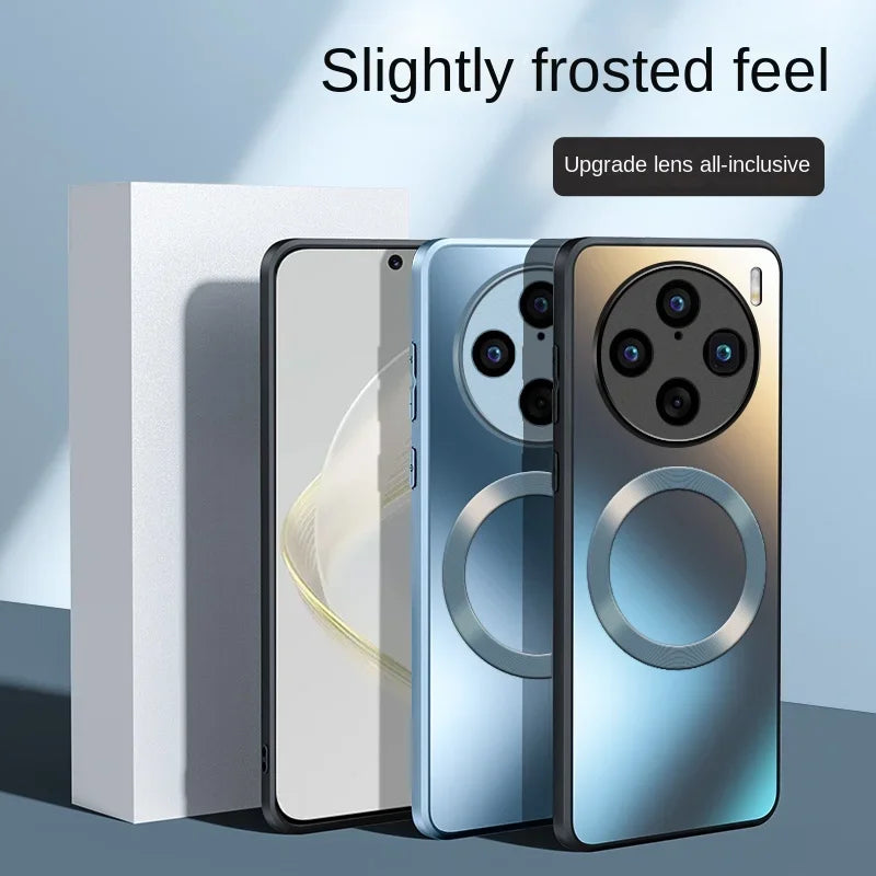 Étui de chargement sans fil MagSafe froissé mat de luxe pour VIVO X100 Pro, couverture brillante en paillettes