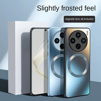 Étui de chargement sans fil MagSafe froissé mat de luxe pour VIVO X100 Pro, couverture brillante en paillettes