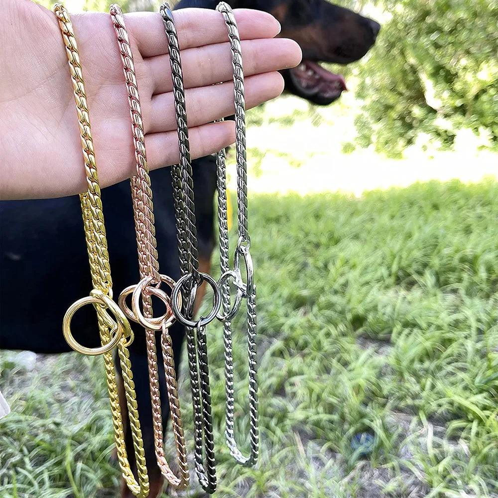 Collier de chien avec chaîne serpent, en acier inoxydable, chaînes en métal pour animaux de compagnie, collier d'entraînement pour exposition canine, collier pour chiot avec maillons cubains