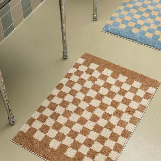 Tapis de salle de bain doux et moelleux avec motif à carreaux