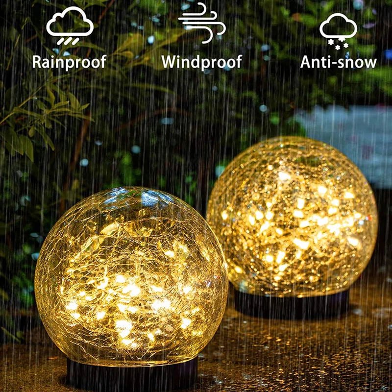 Floroux Solar Glass Lights | Waterproof Outdoor Lighting | Decorative Cracked Glass Ball for Garden & Terrace