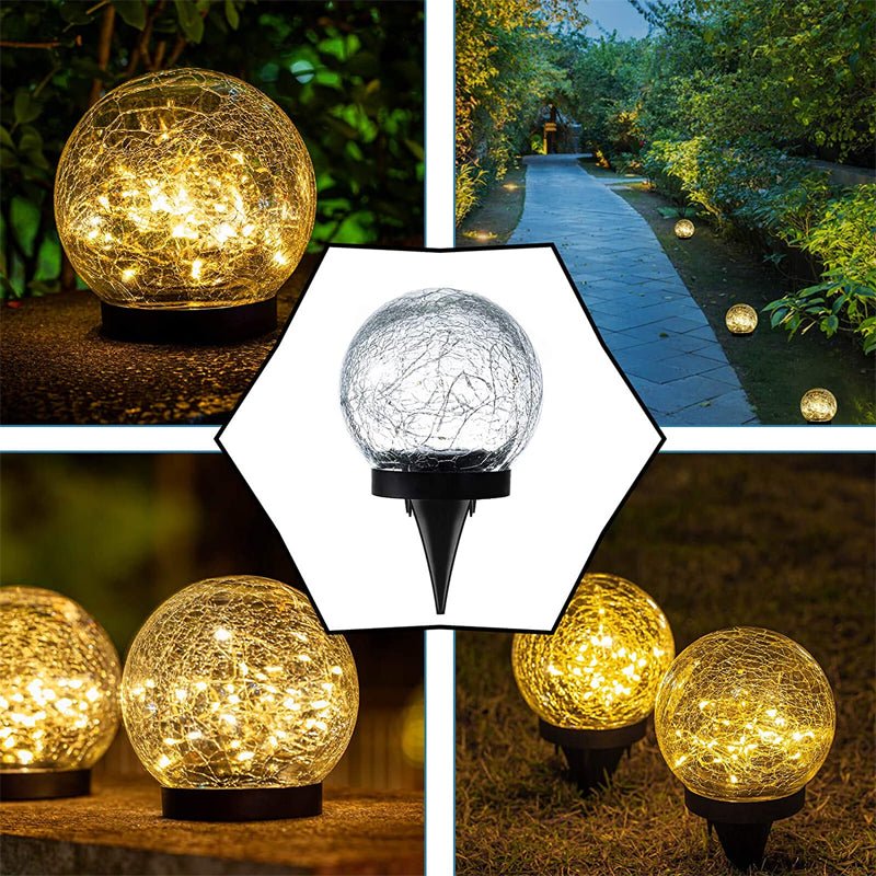 Floroux Solar Glass Lights | Waterproof Outdoor Lighting | Decorative Cracked Glass Ball for Garden & Terrace