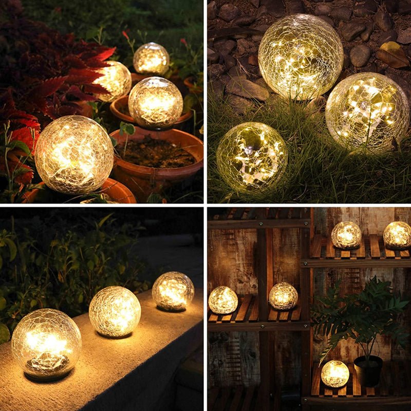 Floroux Solar Glass Lights | Waterproof Outdoor Lighting | Decorative Cracked Glass Ball for Garden & Terrace
