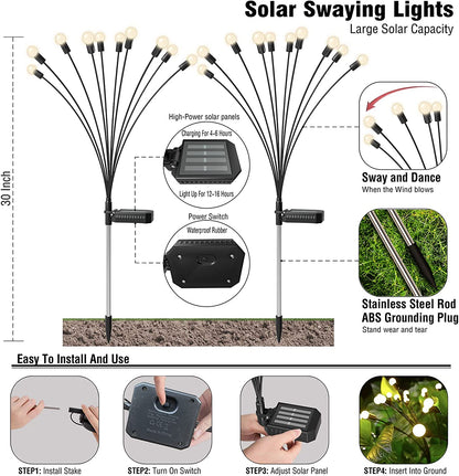 Floroux Lampes de jardin solaires | Effet de balancement | Résistant aux intempéries | Décoration fonctionnant à l'énergie solaire pour l'extérieur