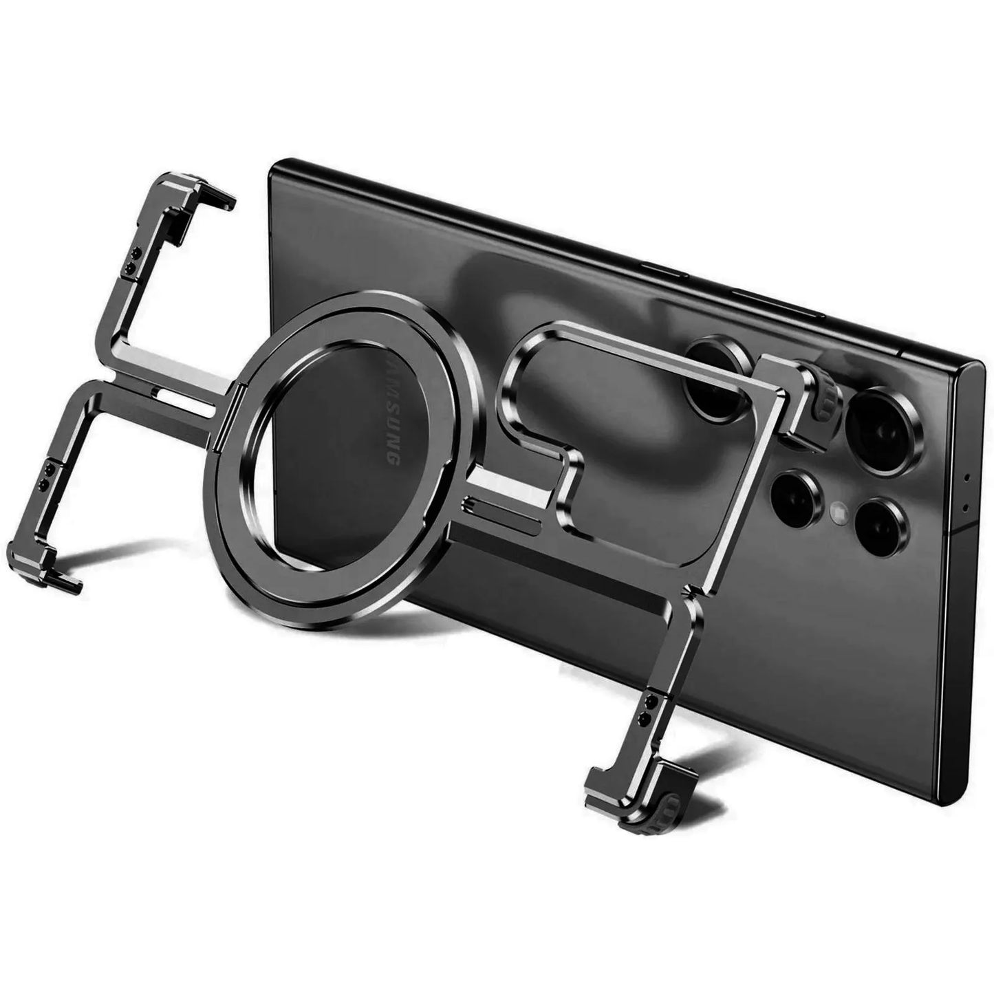 Coque en métal sans cadre Magsafe de luxe avec support à anneau pour Samsung Galaxy S23 S24 Ultra, protection en aluminium, chargement sans fil, refroidissement, anti-choc.