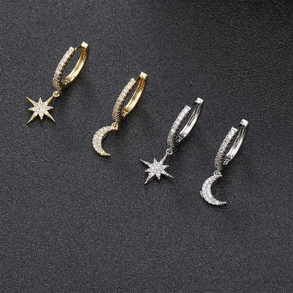 Boucles d'oreilles en lune et étoiles envoûtantes - Collection Lunara