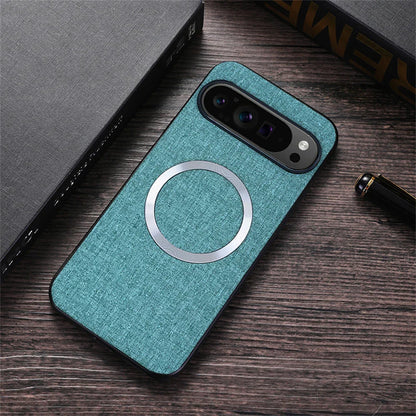 Coque texturée de charge sans fil Magsafe de luxe pour Google Pixel 9 Pro Fold 2 6A 7A 8A 7 8 Pro design en lin protection antichoc arrière