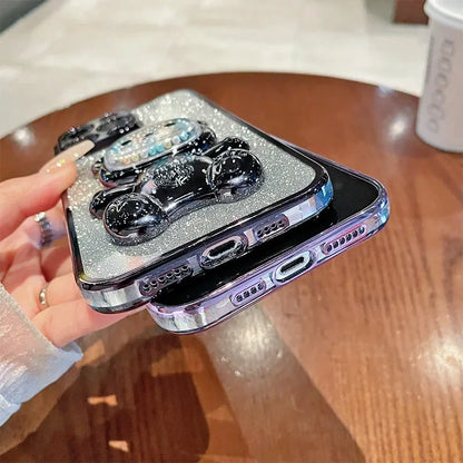 Coque scintillante luxueuse en métal avec support de support ours en peluche mignon pour VIVO V30 Pro Coque en silicone souple anti-chocs TPU