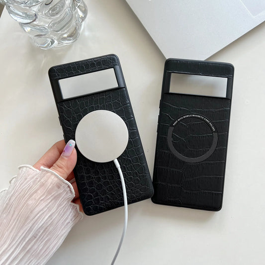 Étui Magsafe de style texture crocodile de luxe pour Google Pixel 9 8 Pro 7 6 XL 8A 7A 6A 5A couverture de chargement sans fil magnétique