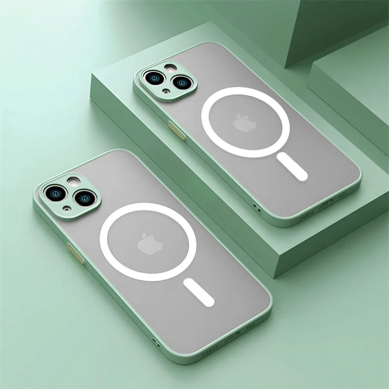 Coque mate de luxe MagSafe pour iPhone 15 14 13 12 11 Pro Max Plus, charge sans fil magnétique, protection souple