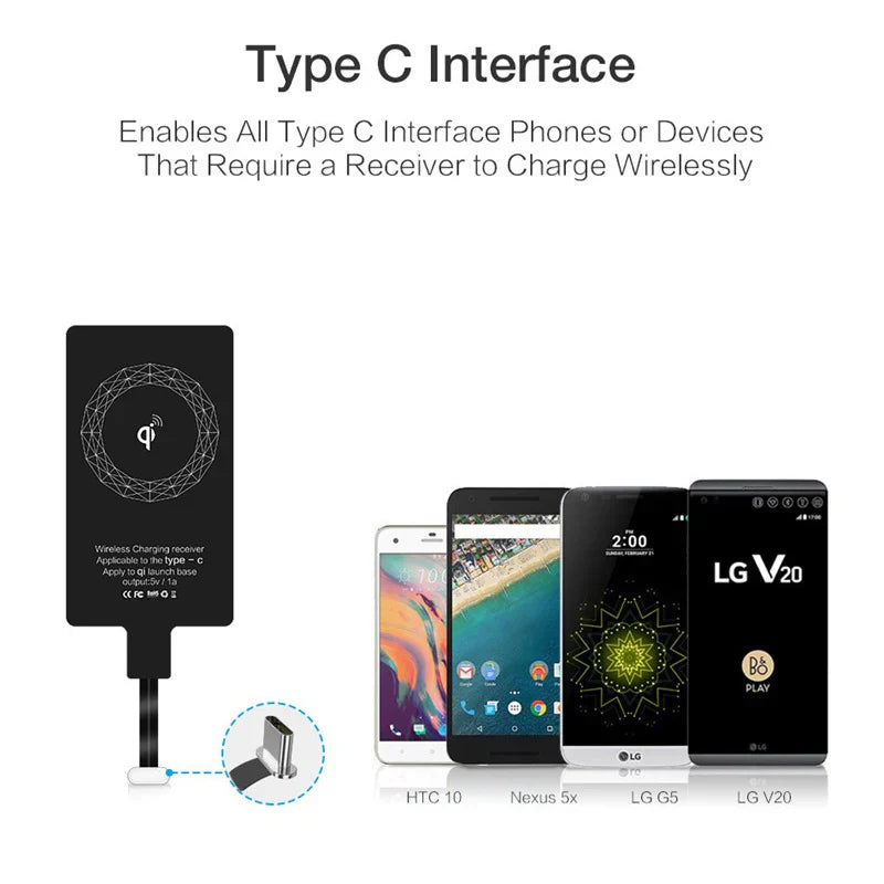 Chargeur sans fil Qi Récepteur - Adaptateur de charge Type C / Micro USB / iOS Lightning