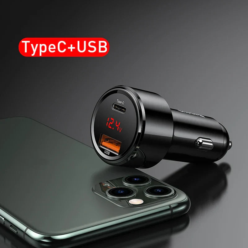 Baseus 45W 2-Port Charge Rapide Prise de Voiture - USB A / Type C Alimentation Livraison PD Chargeur de Téléphone Plug