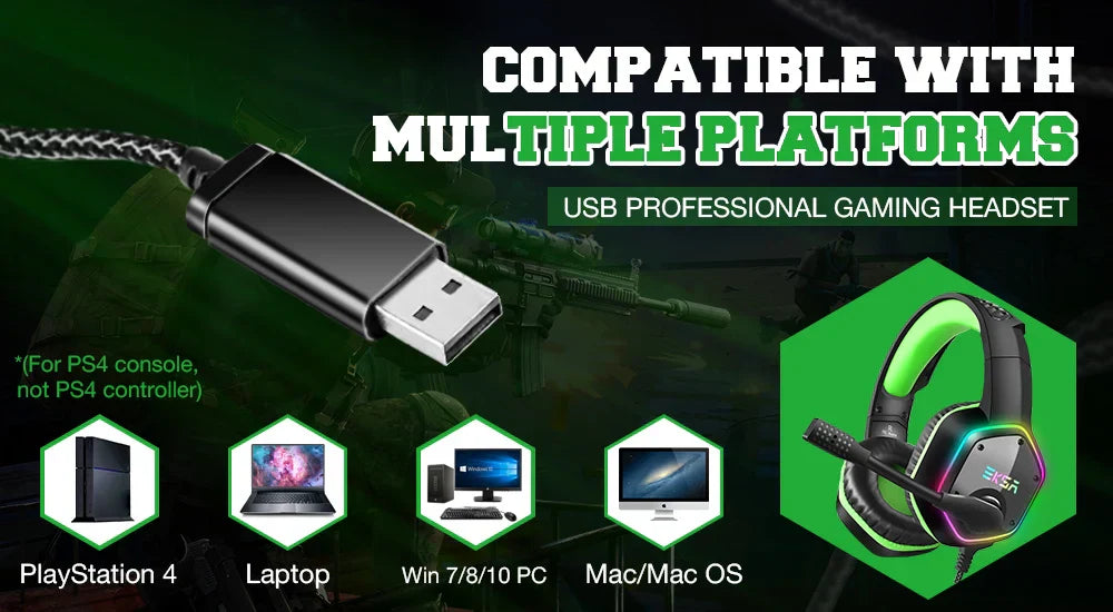 EKSA E1000 Casque Gaming Filaire avec Micro - TWS Réduction de Bruit HiFi Stéréo Surround 7.1 Casque Dynamique