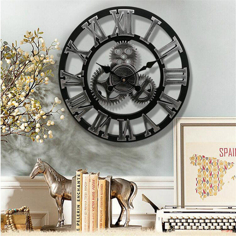Montre murale rétro au style industriel | Montre murale décorative en bois