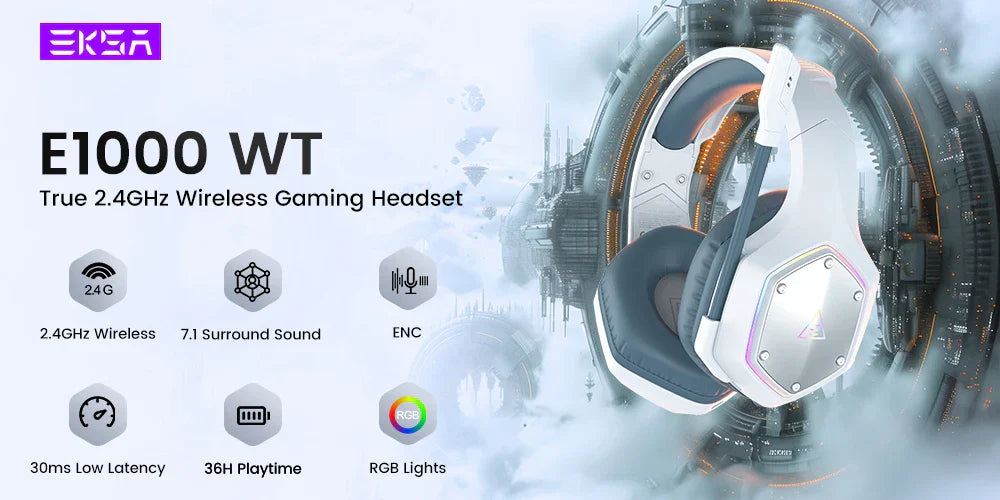 EKSA E1000 Casque de Jeu Bluetooth Sans Fil avec Micro - TWS Réduction de Bruit HiFi Stéréo Dynamique