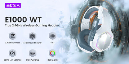 EKSA E1000 Casque de Jeu Bluetooth Sans Fil avec Micro - TWS Réduction de Bruit HiFi Stéréo Dynamique