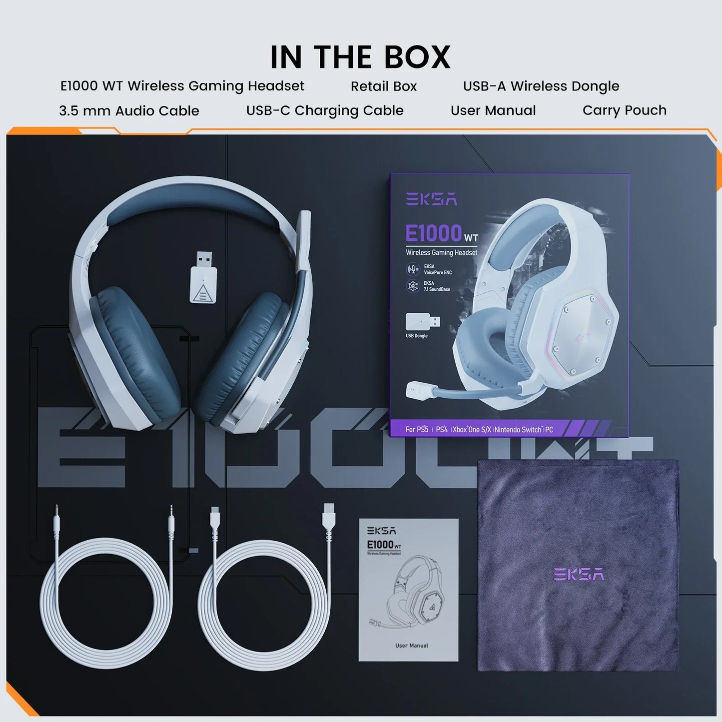 EKSA E1000 Casque de Jeu Bluetooth Sans Fil avec Micro - TWS Réduction de Bruit HiFi Stéréo Dynamique