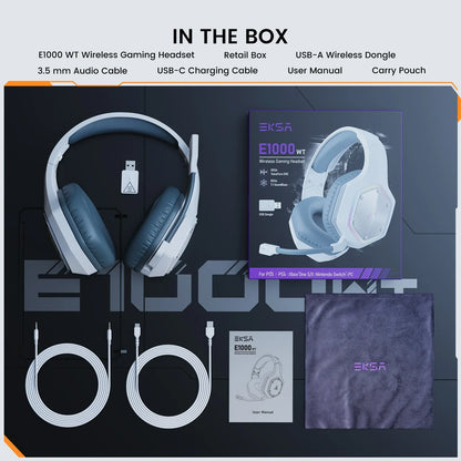 EKSA E1000 Casque de Jeu Bluetooth Sans Fil avec Micro - TWS Réduction de Bruit HiFi Stéréo Dynamique
