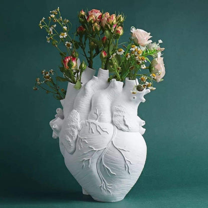 Floroux | Vase Cœur Anatomique | Design Artistique | Blanc, Rouge, Or