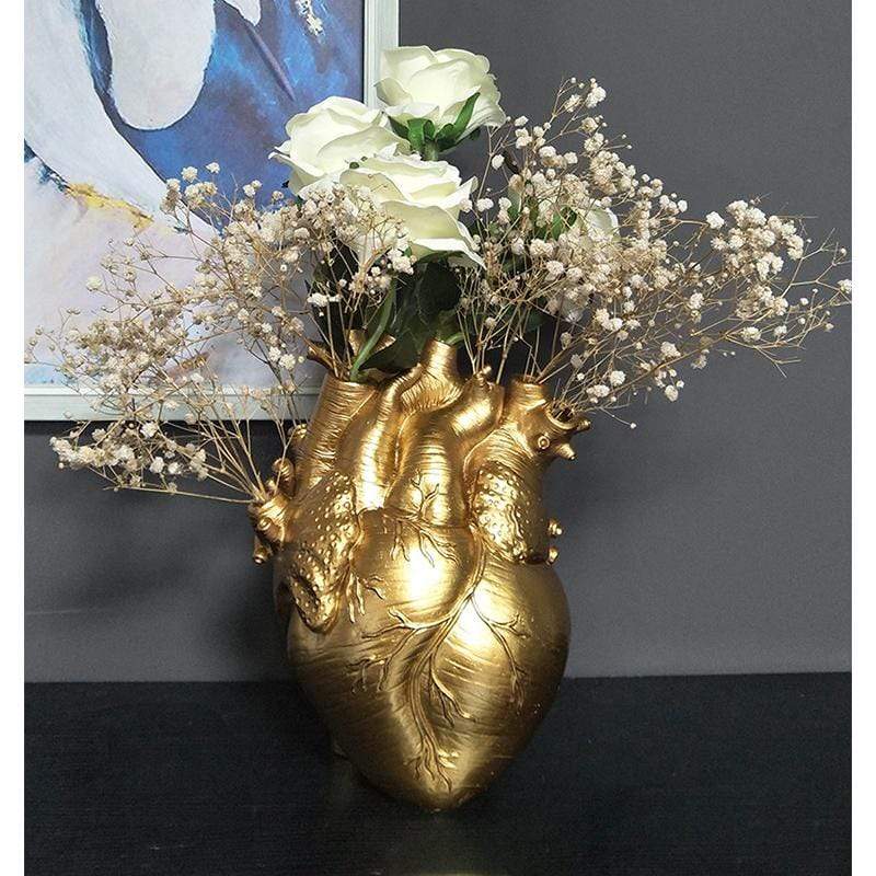 Floroux | Vase Cœur Anatomique | Design Artistique | Blanc, Rouge, Or