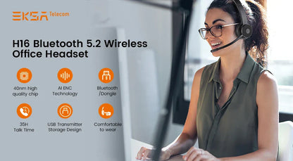 EKSA H16 Casque sans fil Bluetooth 5.2 avec micro - TWS Annulation de bruit HiFi Stéréo Dynamique