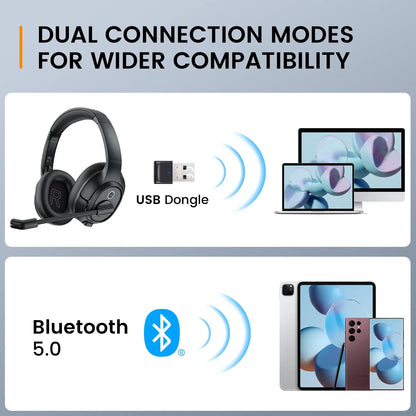 EKSA H6 Casque de jeu Bluetooth sans fil avec microphone - TWS Réduction de bruit HiFi Stéréo Casque dynamique