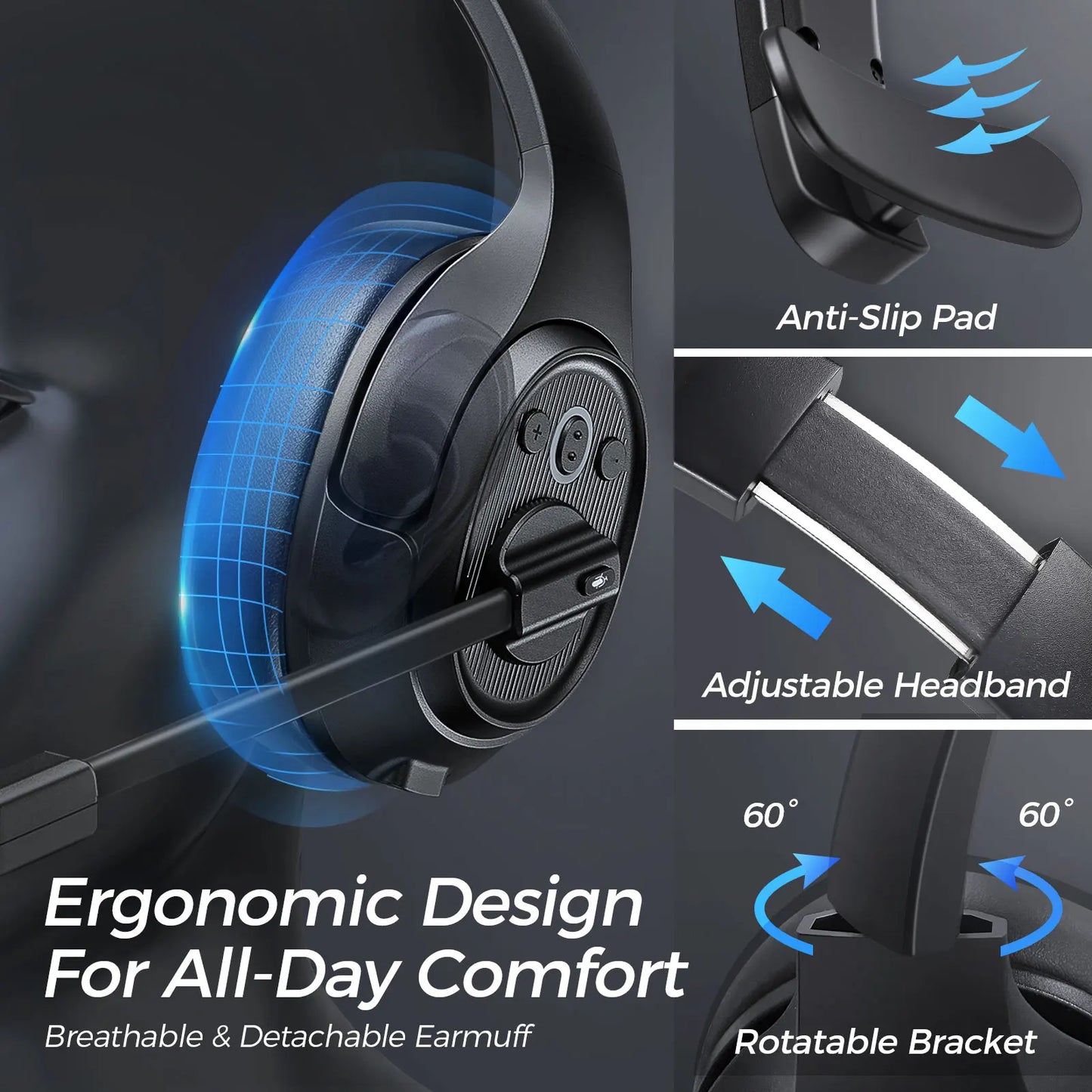 EKSA H1 Casque Gaming Bluetooth 5.0 Sans Fil Avec Micro - TWS Annulation de Bruit HiFi Stéréo Dynamique